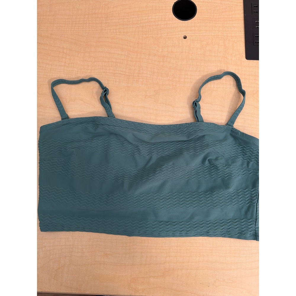 Aerie Bandeau Bikini Top Teal Blue Textured Zig Zag XL Adjustable Straps